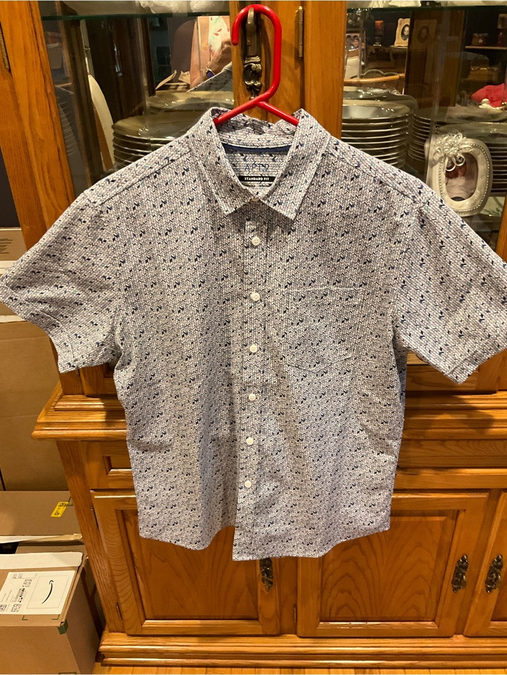Apt. 9 Men’s Short-Sleeve Button-Down in Light Blue with Navy Print